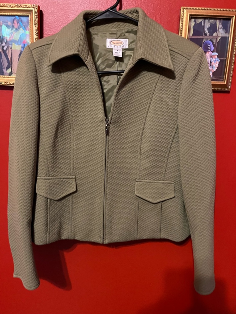 Talbots Olive Quilted Zip-Front Women's Blazer